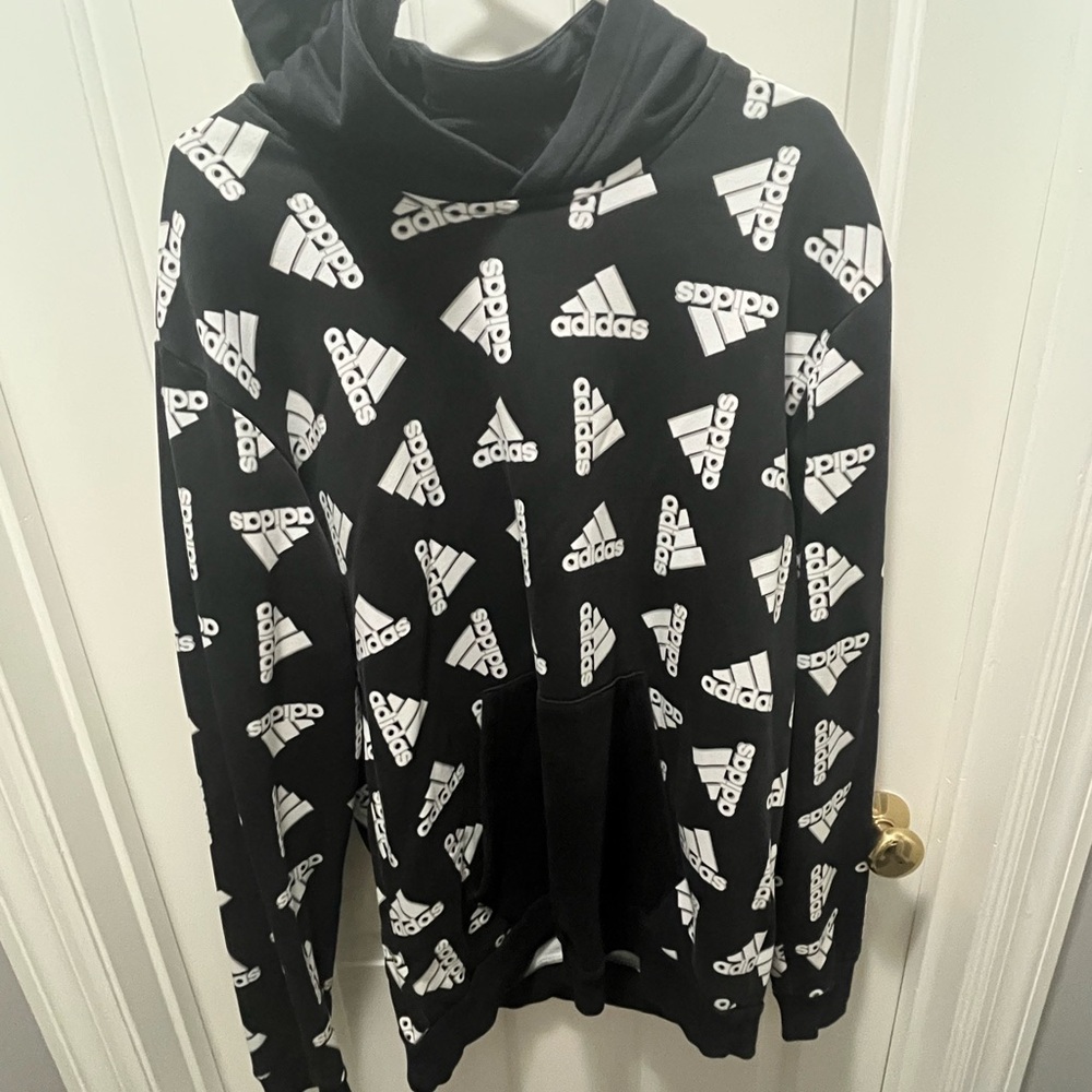 Adidas Men's Black and White Logo Sweater